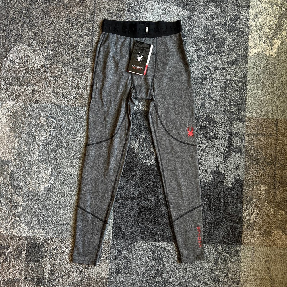 NEW Spyder Active Gray Colorblock Quick Dry Leggings Men's Size Small
